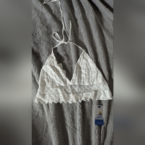 NWT Crochet Halter Crop Top Small White Cotton Cover-Up - Picture 1 of 9